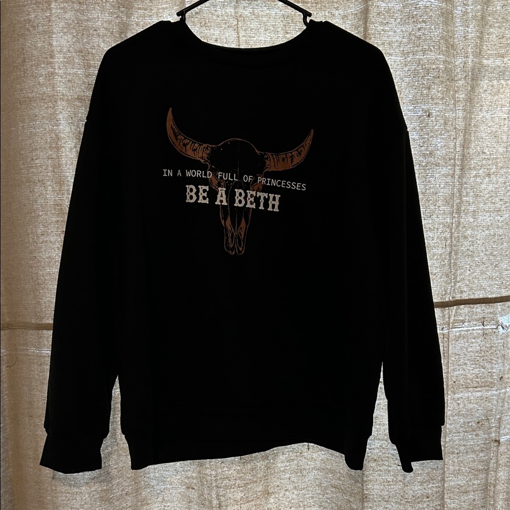 Black Sweatshirt with Bull Skull Graphic